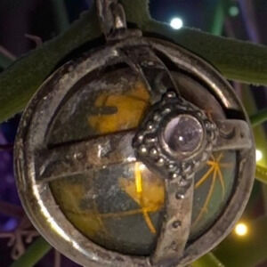 Rare Globe 🌎 Moon Stars Purple Glass Cab Sterling Silver Vintage Estate Pendant